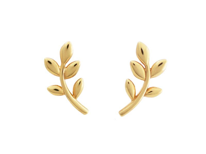 Gold Vermeil Olive Leaf Stud Earrings 