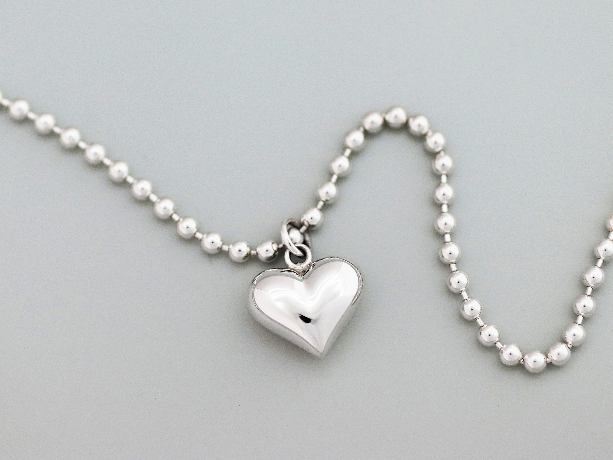 Silver Heart Pendant Bead Chain 