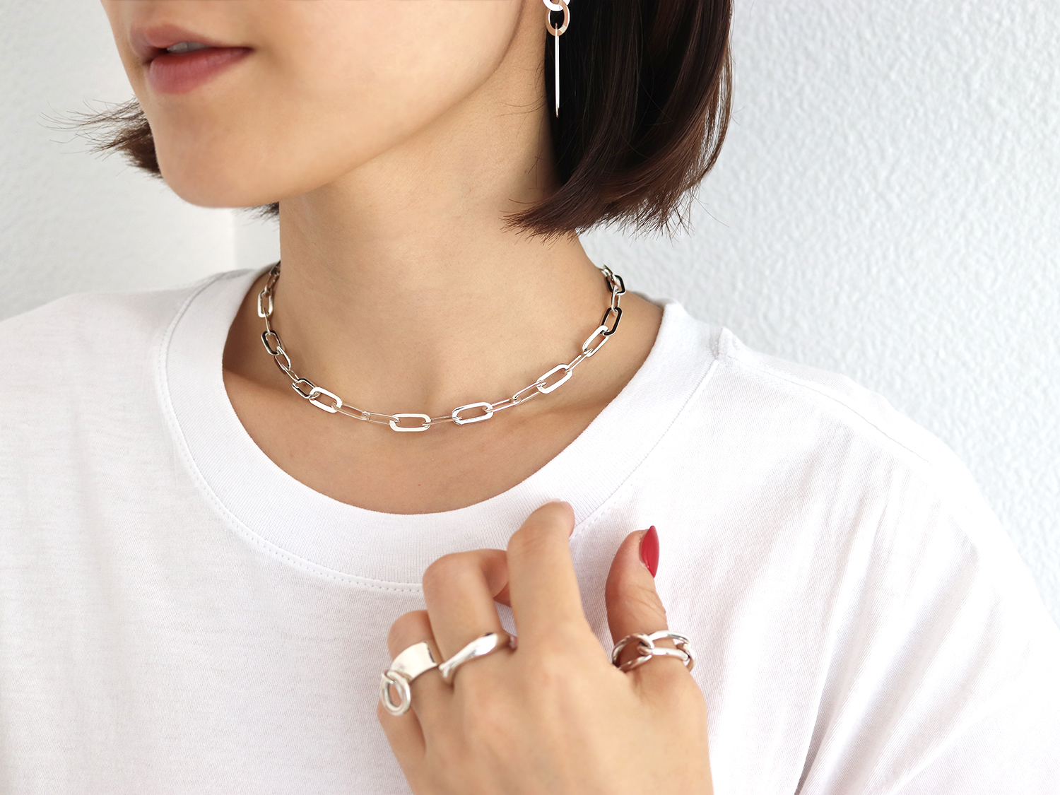 Flat Oval Link Chain Silver Necklace